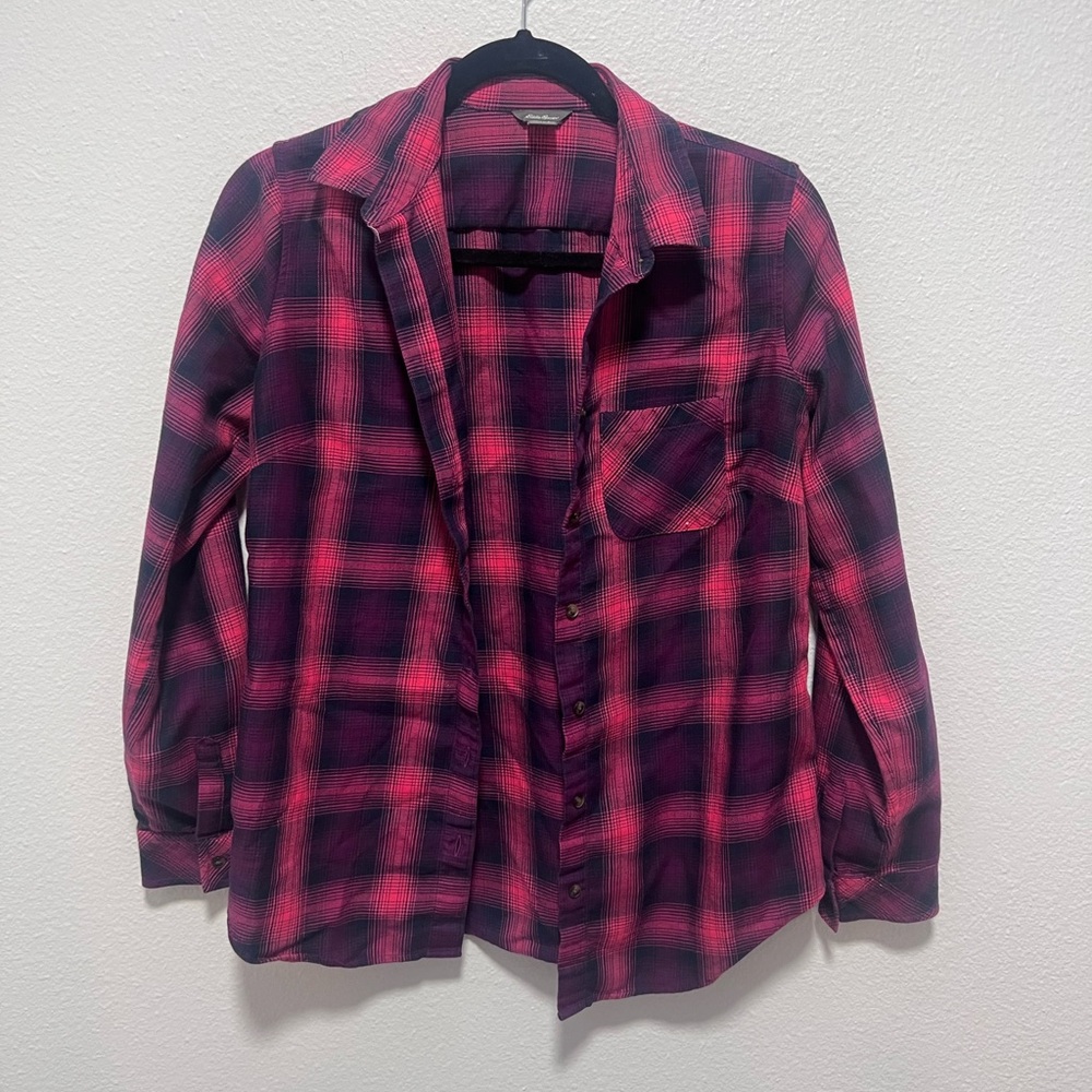 Eddie Bauer Red Burgundy Navy Flannel Size Small